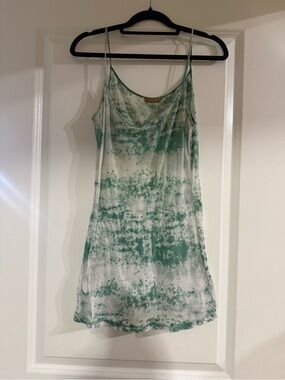 Green and White Tie-Dye Slip Dress
